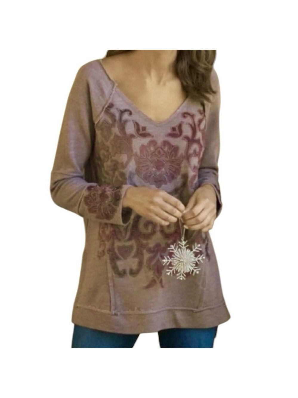 Soft Surroundings Renaissance Oversized Lounge Sweatshirt MED Brown Boho Fall